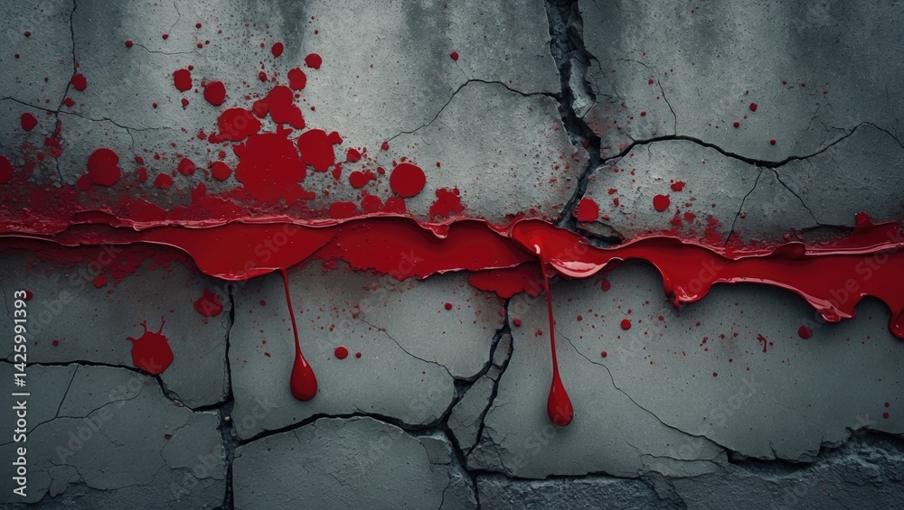 Aufkleber an abstract depiction of red paint streaks and splatters on a textured surface
