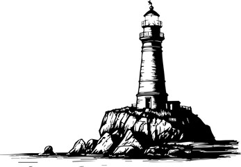 Lighthouse viewing party coastal beach illustration seaside artistic concept christmas in july theme