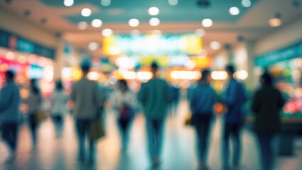 Abstract city shopping mall background with women and people
