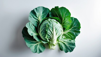 Obraz premium Isolated green broccoli leaves showcasing natural purity on a white background
