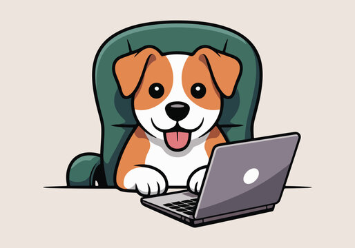 Cute Dog Working in Office: Vector Designs for Take Your Dog to Work Day, Desk, T-Shirt, and Fun Office Scenes