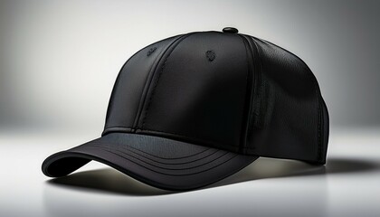 Sleek Black Baseball Cap Minimalist Design suitable for conference presentation slides