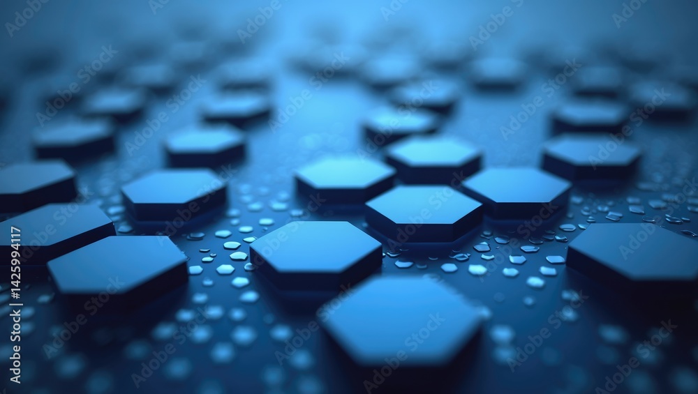 Poster Abstract blue gradient with octagon pattern and bokeh effects in underwater water surface