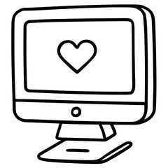 Vector Outline PC with Love-Themed Screen