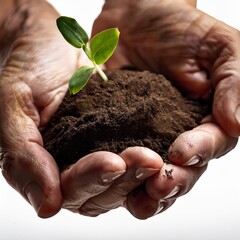 Hands Holding Soil with Growing Seedling - Concept of Growth and Sustainability