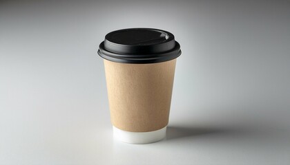 Minimalist Coffee Cup with Black Lid Kraft Sleeve perfect for editorial publication features