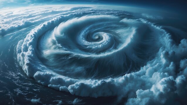 Bird's-eye view of a fierce hurricane over the sea
