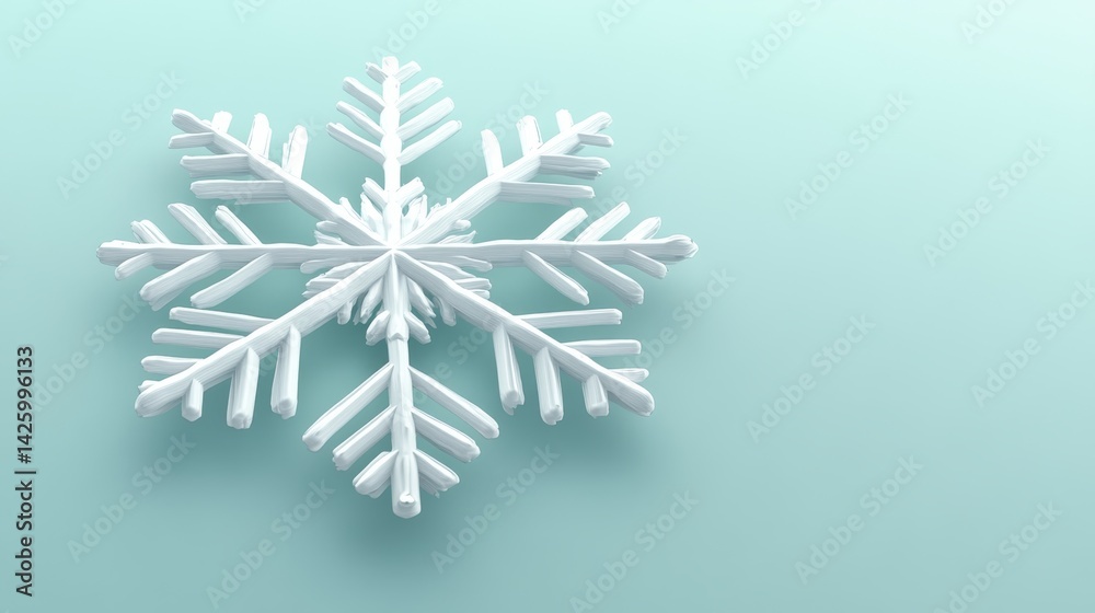 Aufkleber Close-up of a white snowflake ornament set against a soft blue background, creating a serene winter mood and providing ideal space for text or design elements