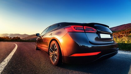 Obraz premium Modern Car on Scenic Route at Sunset perfect for internal communications graphics