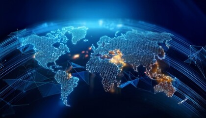 Digital World Map with Global Network Overlay ideal for research paper supporting graphics