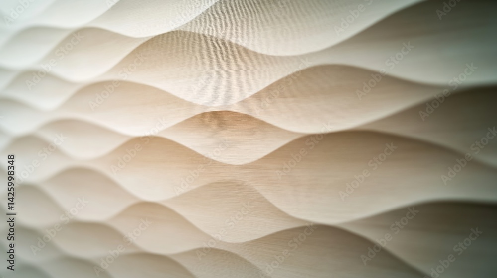 Poster textured acoustic wall panel showcases a wavy geometric design in neutral tones, featuring subtle li