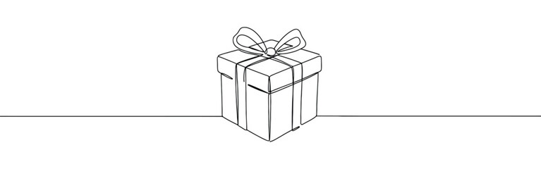 Present gift box continuous one line drawing. Surprise, presents symbol. Vector illustration.