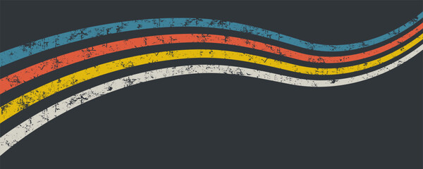 Wavy retro banner with colorful stripes. Painted wall with the damaged effect, scuffed texture. Old-fashioned design aesthetic, vector illustrations.