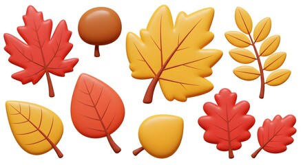Fototapeta premium Ultimate 3D Autumn Elements Pack: Cartoonish Fall Leaves for Digital Art and Seasonal Illustrations