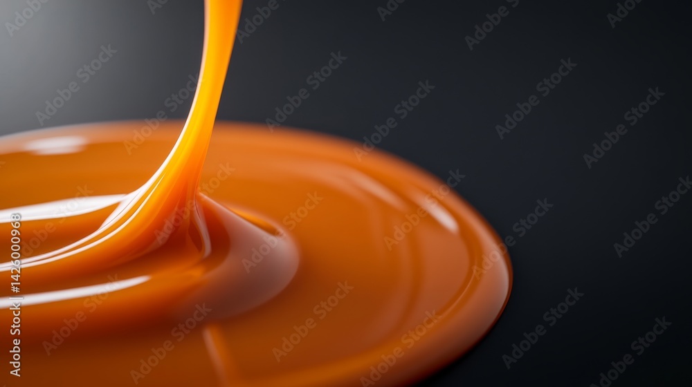 Poster melted caramel gracefully flows over a glossy dark chocolate surface, highlighting rich textures and