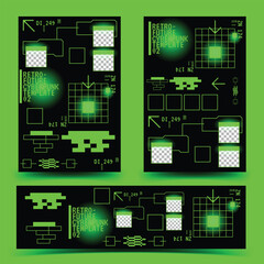 y2k 2000s scifi cyberpunk retro-futuristic layout template set dashboard for ux-ui application, 2d vector illustration 