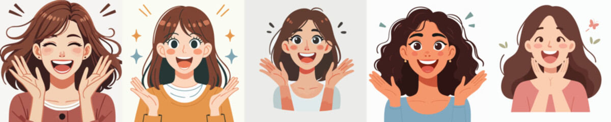 set vector people surprised smile expression