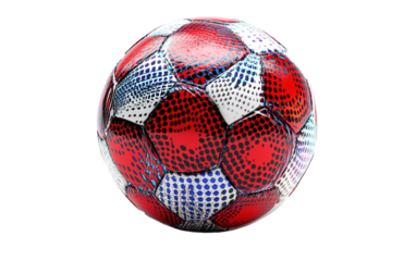 Soccer ball with a red and white design on transparent or white background