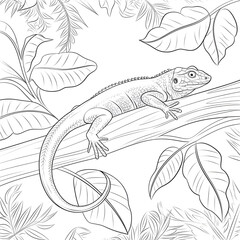 lizard on a branch coloring page 