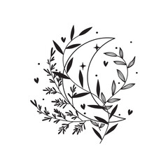 Celestial moon and abstract botanical branches.