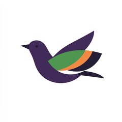 Purple bird in flight, white background, nature illustration, website design
