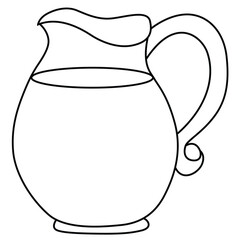 Cute cartoon hand drawn vector jug of milk coloring page.