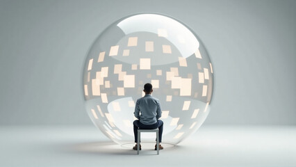 Information Bubble Concept: Person Surrounded by Echo Chamber of Biased Social Media Content
