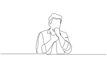 Continuous line drawing of handsome man is suffering with cough and feeling bad, One line drawing of man suffer cough and holding cest, vector illustration.