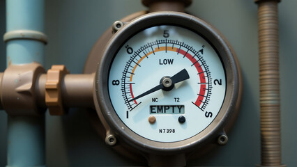 Water Meter Gauge Showing Critically Low Level - Resource Management Warning