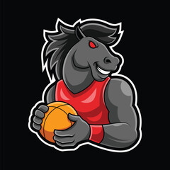 Horse Holding Basketball Cartoon Character Mascot Illustration