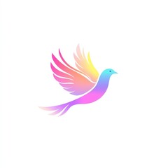 Fototapeta premium Colorful dove in flight, peace symbol, white background, spiritual use