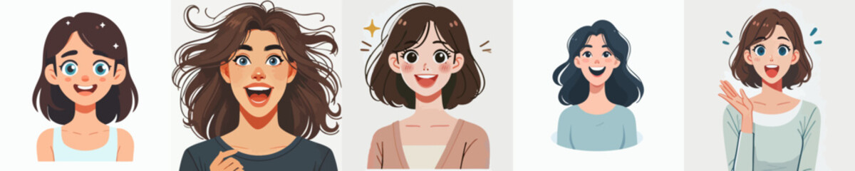 set vector people surprised smile expression