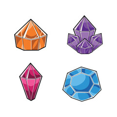 Vector Set Illustration of Colorful Cartoon Jewels and Crystals