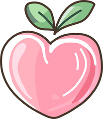 Stylized, light pink heart shape with a dark outline and two green leaves at the top. Simple and cute illustration.