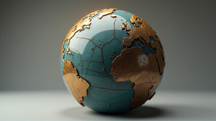 Kintsugi Metaphor: Broken Ceramic Globe Being Repaired with Glowing Gold Seams - Healing Global Scars