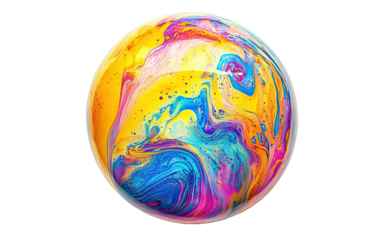 Colorful, abstract, and shiny object with a blue and yellow swirl on transparent or white background