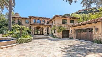 Fototapeta premium Luxurious Mediterranean Estate Home Exterior