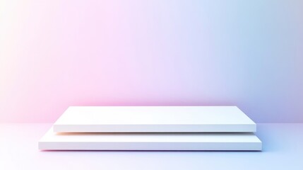 White Platform Minimalist Studio Setup, Soft Pastel Lighting, Front View, Clean Lines, Display Product Mockup, Gradient Wall, Calm Serene Mood, Ideal for Branding Ads