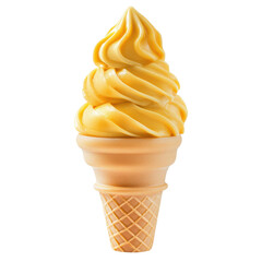 Mango or banana ice cream in a sugar cone isolated on transparent or white background. A high resolution PNG image of Mango or banana ice cream in a sugar cone.