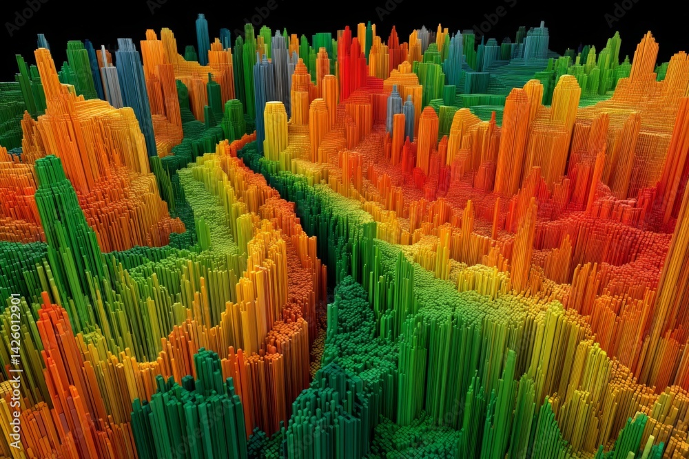 Aufkleber Colorful digital landscape representation of sound wave data captured in a 3D format during a creative visualization project