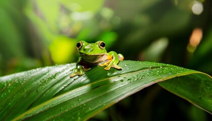Obraz premium green frog on a leaf