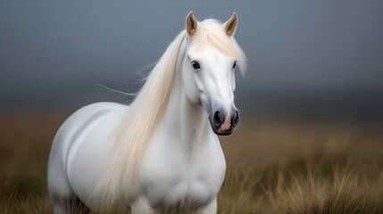 Fototapeta premium Majestic white horse in a field
