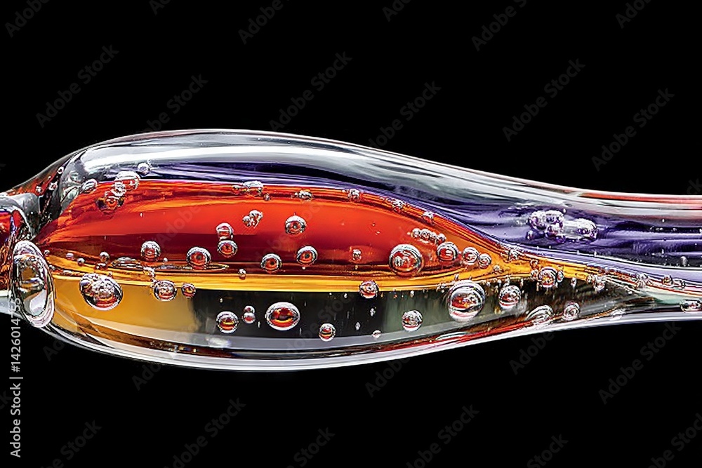 Poster colorful liquid bubbles create a mesmerizing visual in a glass vessel during a close-up exploration 