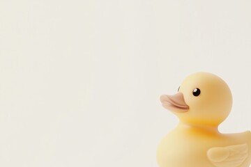 A yellow rubber duck is isolated on a plain white background