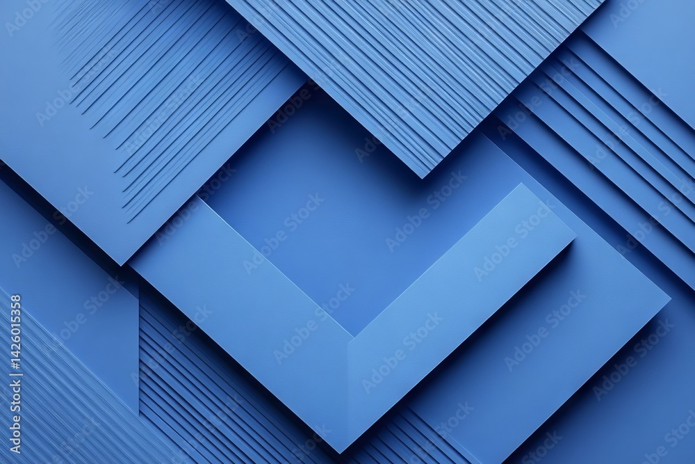 Poster Textured blue geometric shapes layered creatively on a surface in an artistic display of design