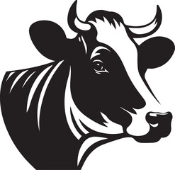 Simplified Vector Silhouette of a Dairy Cow, Black and White Farm Animal Graphic on White Background