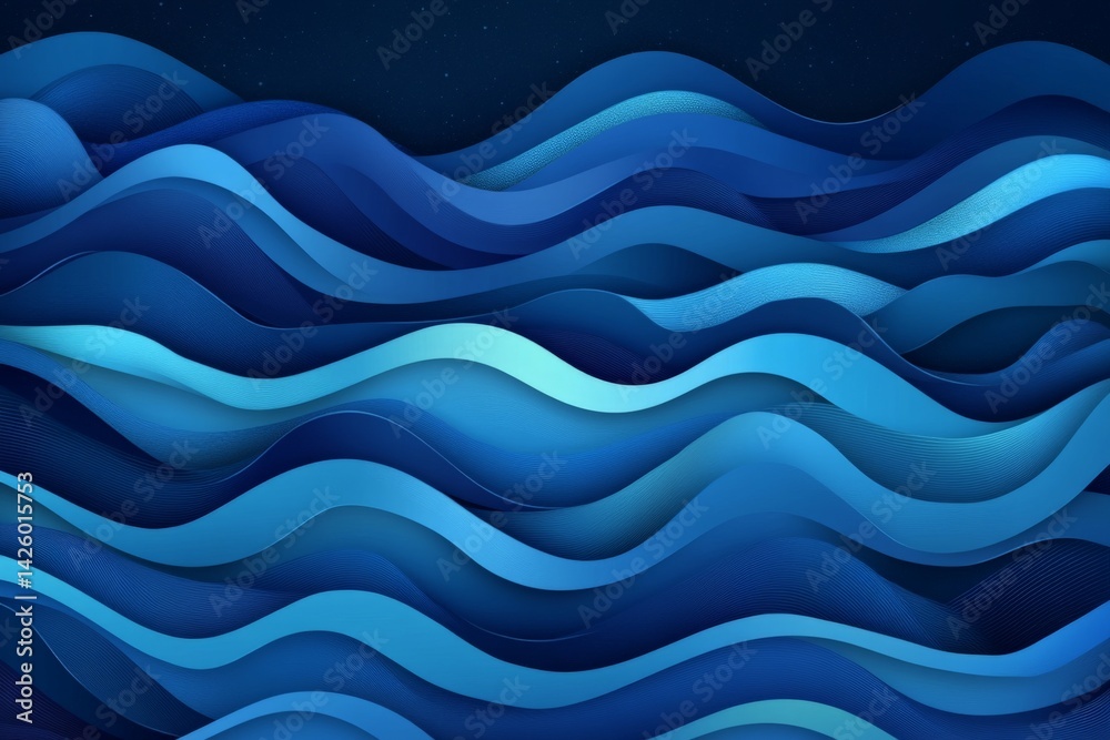 Aufkleber Dynamic blue waves create a captivating underwater effect with smooth transitions and depth perception at night
