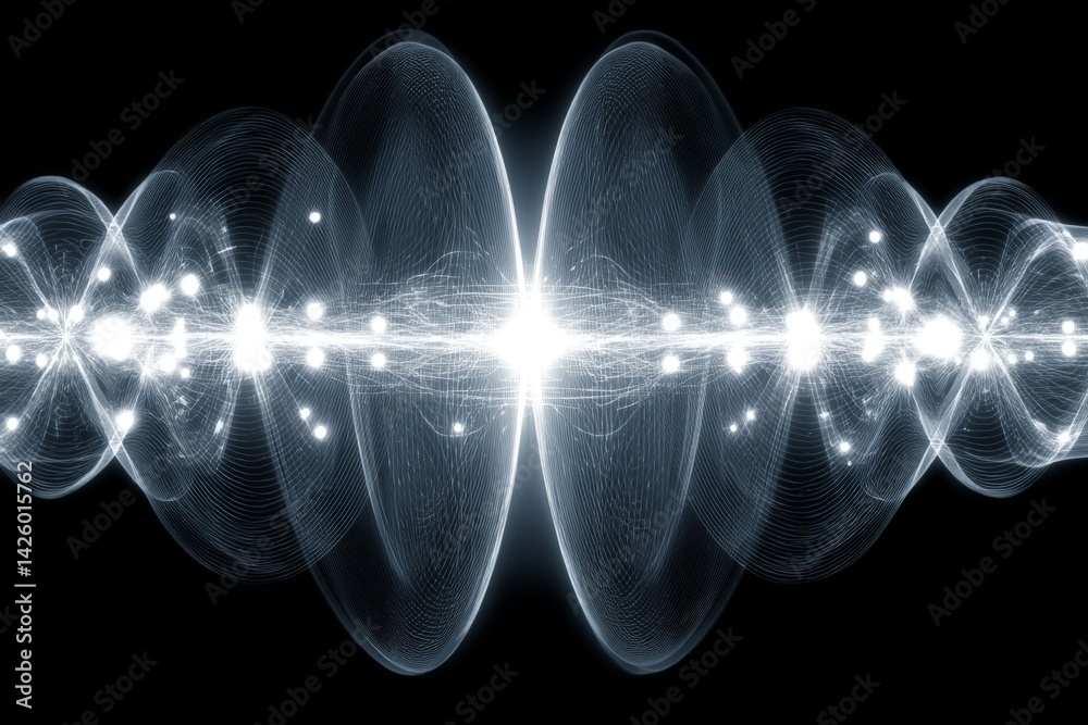 Aufkleber Bright light waves intersecting in a vibrant pattern against a dark background, showcasing energy and motion