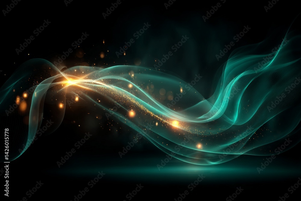 Poster Colorful abstract light waves dance across a dark background creating a mesmerizing visual effect
