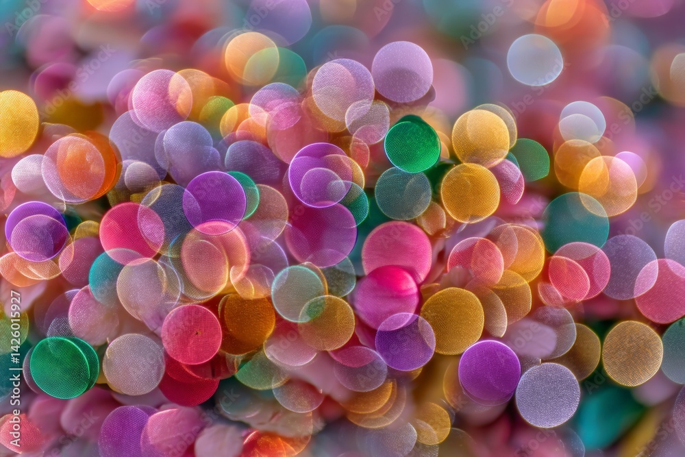 Poster Colorful abstract circles create a dreamy atmosphere in a soft focus setting during a vibrant celebration or artistic display